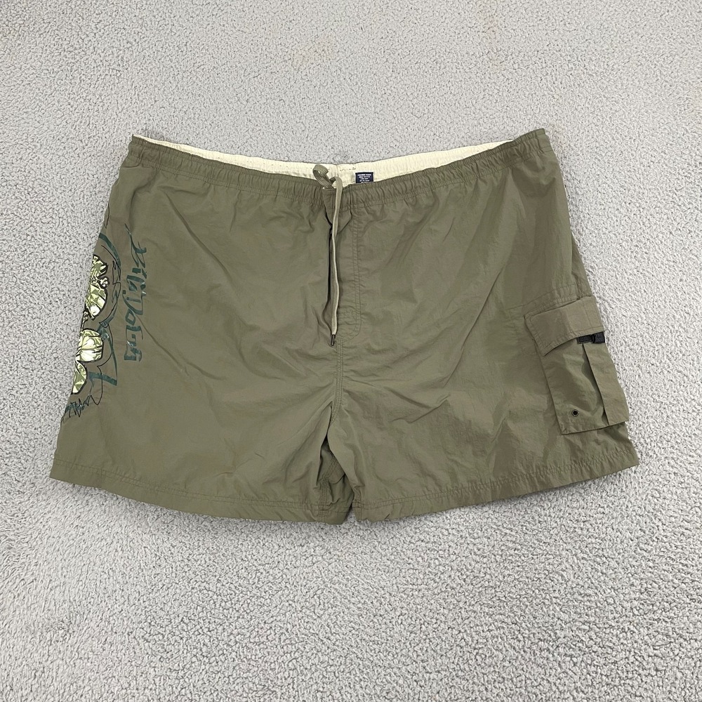 Vintage‎ Big Dogs Swim Trunks Men 2XL Olive Hibiscus Beach Surf Cargo